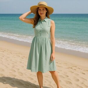 The Shirt Rochelle Behrens XS‎ Mint Green Sleeveless Dress Pockets Fit & Flare